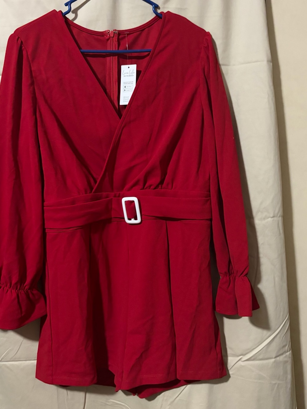 Cupshe Red Long-Sleeve Belted Romper